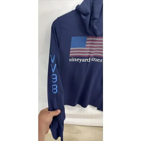 Vineyard Vines Sweatshirt Men's Small Hooded Pullover Flag Whale Logo VV 98 - Picture 3 of 4